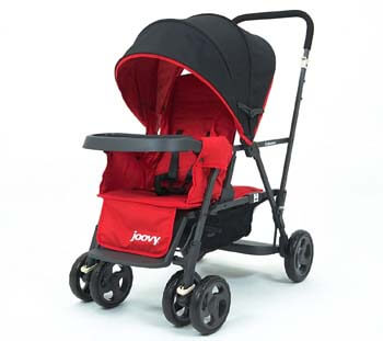 5. Joovy Caboose Too Graphite Stand-On Tandem Stroller, Red with Caboose Rear Seat, Red