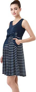 Maternity Scoop Neck Striped Dress from Momo