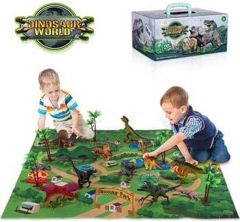 3. TEMI Dinosaur Toy Figure w/ Activity Play Mat & Trees