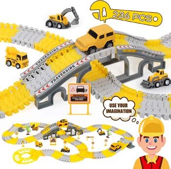 5. iHaHa 236PCS Construction Race Tracks for Kids Boys Toys