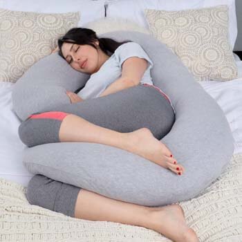 7. PharMeDoc Pregnancy Pillow with Travel & Storage Bag, C Shaped Full Body Pillow with Grey Jersey Cover