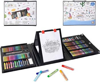 10. KIDDYCOLOR 211 Pieces Double Sided Trifold Easel Art Set