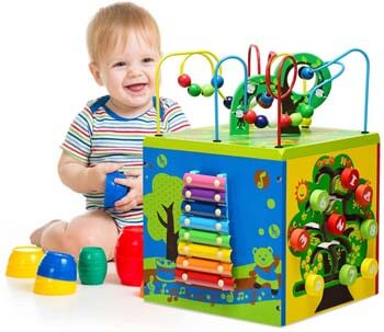 8. Costzon Wooden Activity Play Cube, 5 Sided Activity Center