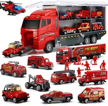 3. Byonebye 19 in 1 Fire Truck with Firefighter Toy Set