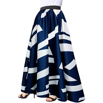 8.Afibi Women Chiffon Mopping Floor Length Big Hem Solid Beach High Waist Maxi Skirt
