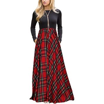 3. MEROKEETY Women's Plaid Long Sleeve Empire Waist