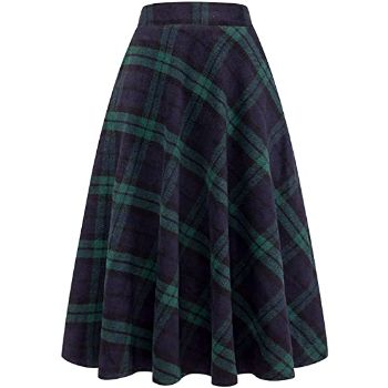 1.IDEALSANXUN Women’s High Elastic Waist Maxi Skirt A-line Plaid Winter Warm Flare Long Skirt
