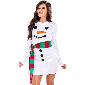 10. Women's Snowman Sweater Dress - White Snowman Christmas Dress with Scarf